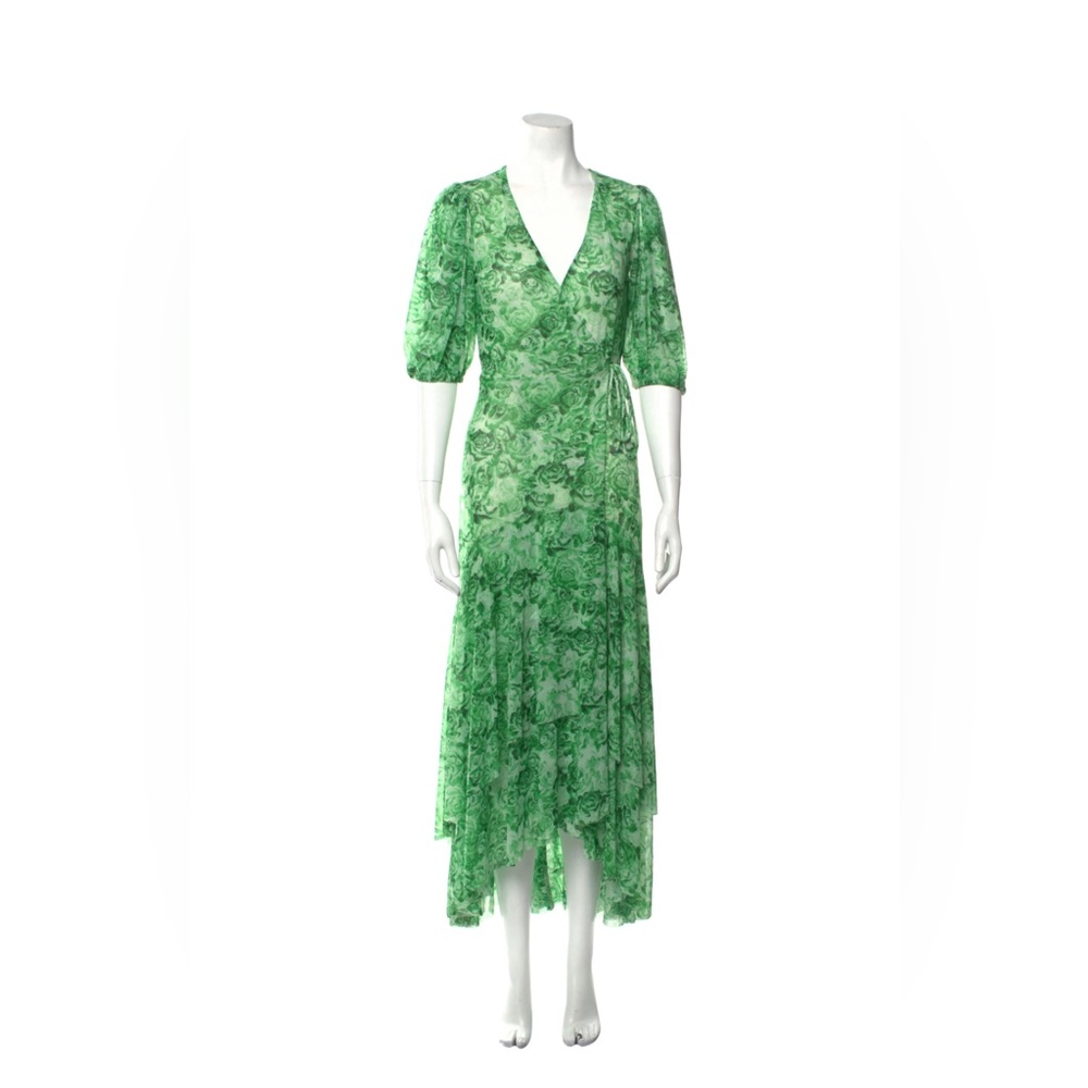 Ganni Green Flower Wrap Dress